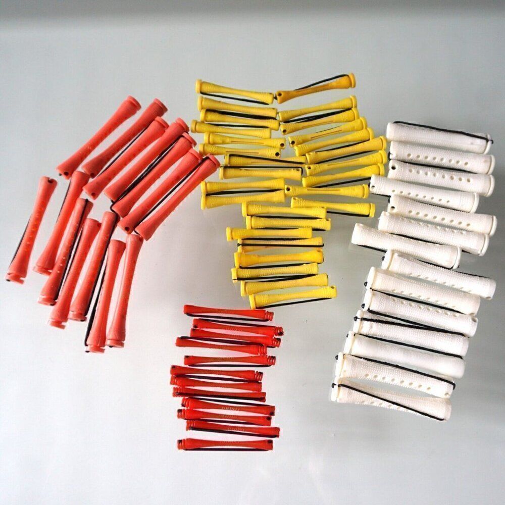 68 Piece Lot Permanent Rollers Curlers Elastic Clasps Waves Rods Mixed Size